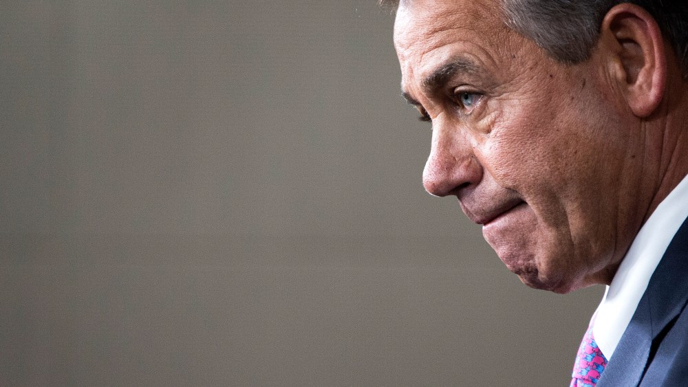 Speaker of the House John Boehner, R-OH, answers questions from reporters during his weekly briefing on Capitol Hill in Washington, D.C., Dec. 5, 2013. (Photo by Jim Watson/AFP/Getty)