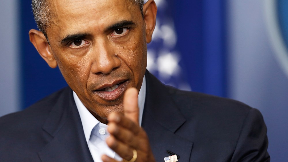 President Barack Obama answers questions at a press conference after delivering a statement in the Brady Press Briefing Room of the White House on Aug. 18, 2014 in Washington, D.C.