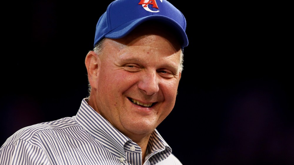 New owner of the Los Angeles Clippers Steve Ballmer looks on after being introduced for the first time during Los Angeles Clippers Fan Festival at Staples Center on Aug. 18, 2014 in Los Angeles, Calif. (Photo by Jeff Gross/Getty)