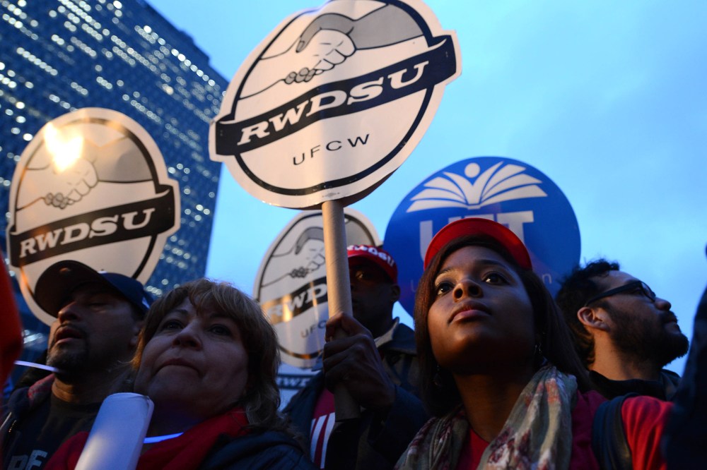 Fast-food workers protest for higher wages on Dec. 5, 2013 in New York, N.Y.