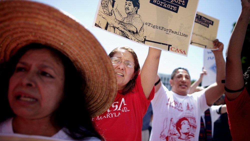 More than 300 demonstrators march from the Immigration and Customs Enforcement headquarters to the White House to demand that President Barack Obama halt deportations Aug. 28, 2014 in Washington, DC. (Chip Somodevilla/Getty)