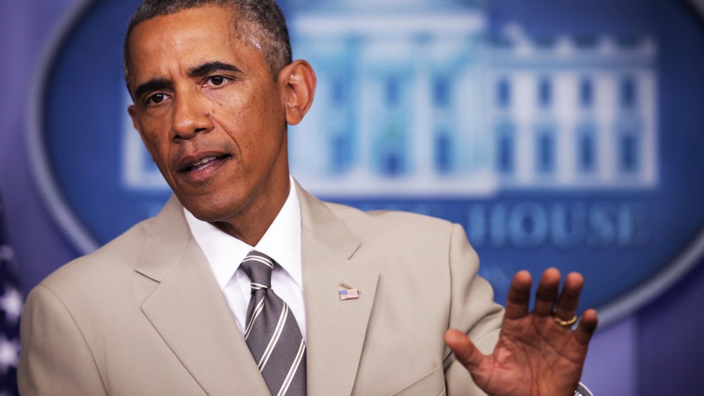 U.S. President Barack Obama makes a statement at the James Brady Press Briefing Room of the White House August 28, 2014 in Washington, DC.