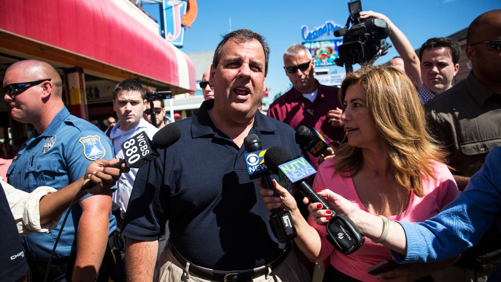 New Jersey Governor Chris Christie takes questions from the media on Aug. 29, 2014 in Seaside Heights, N.J. (Photo by Andrew Burton/Getty)
