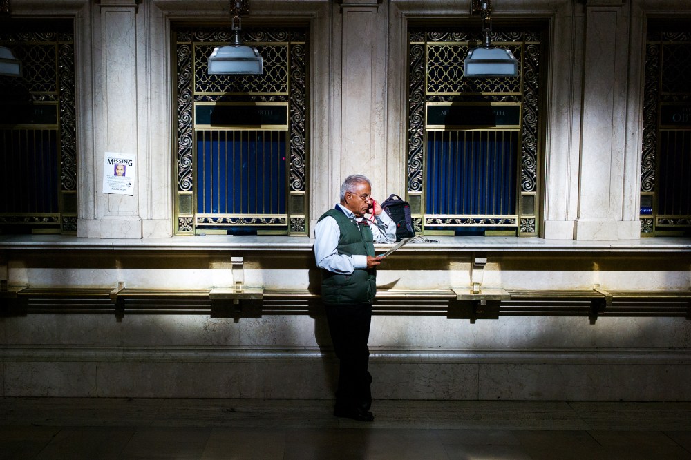 A man speaks on his cell phone in Grand Central Station, Oct. 15, 2013.