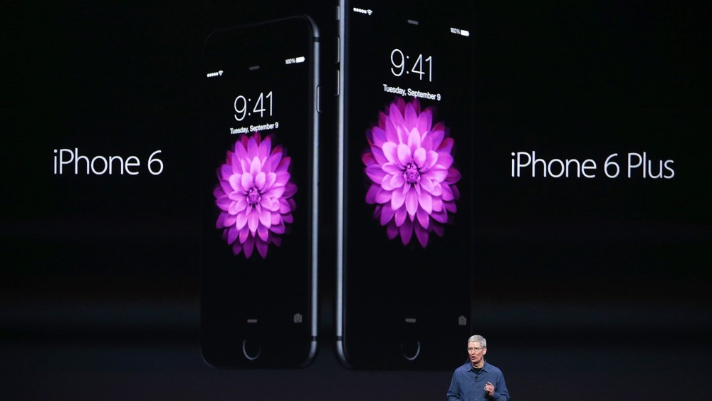 Apple CEO Tim Cook announces the iPhone 6 during an Apple special event at the Flint Center for the Performing Arts on September 9, 2014 in Cupertino, California.