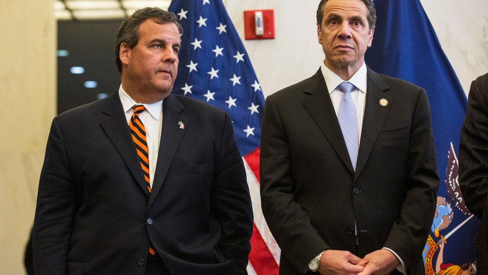 New Jersey Governor Chris Christie and New York Governor Andrew Cuomo stand side by side during a press conference on Sept. 15, 2014 in New York, N.Y. (Photo by Andrew Burton/Getty)