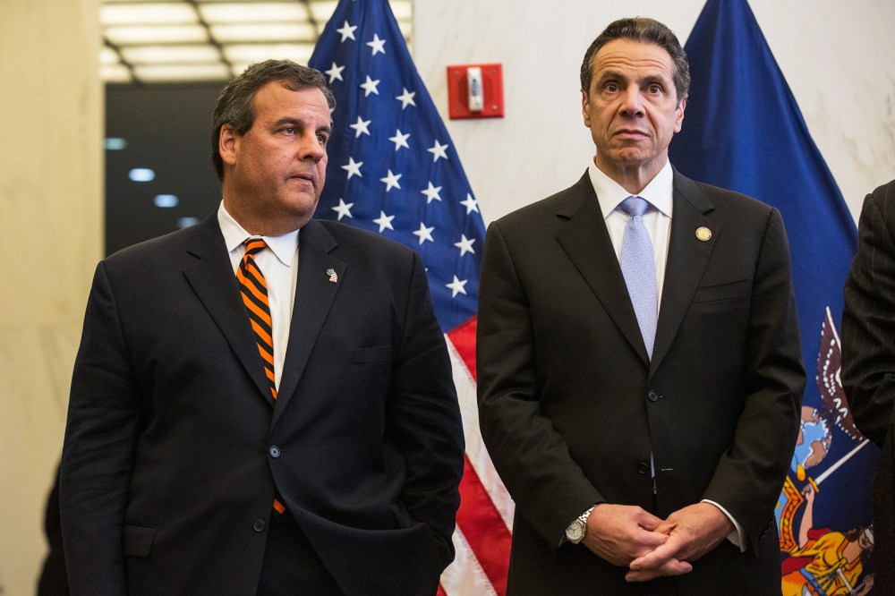 New Jersey Governor Chris Christie and New York Governor Andrew Cuomo stand side by side during a press conference on Sept. 15, 2014 in New York, N.Y. (Photo by Andrew Burton/Getty)