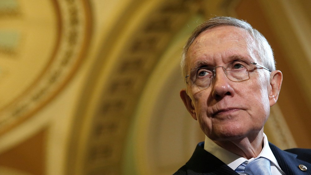 Senate Majority Leader Harry Reid answers questions following the weekly Democratic policy luncheon at the U.S. Capitol on Sept. 16, 2014 in Washington, DC. (Win McNamee/Getty)