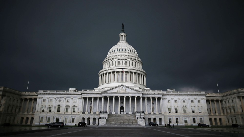 Storm clouds fill the sky over the U.S. Capitol Building, June 13, 2013 in Washington, D.C.