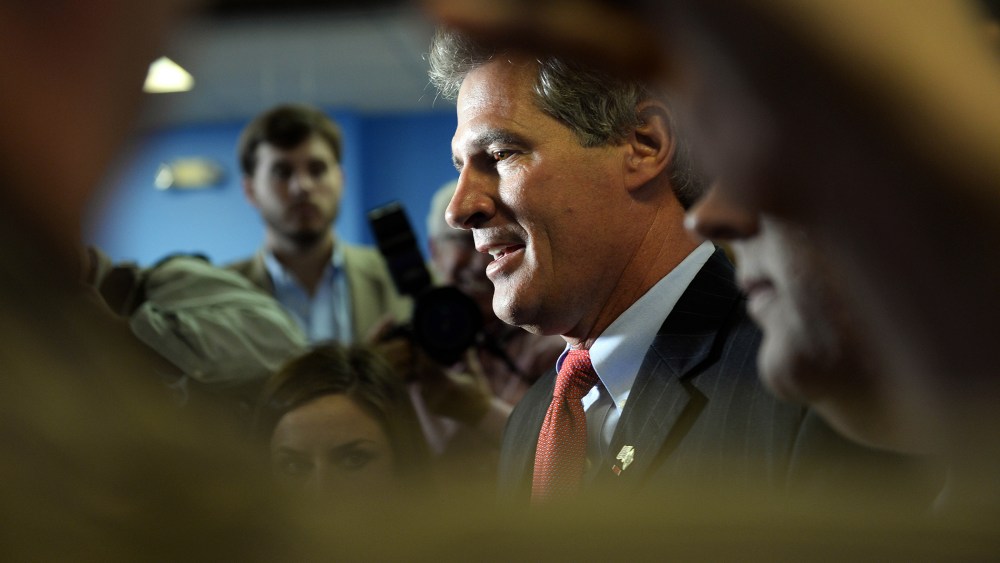 Scott Brown speaks with the media at the New Hampshire GOP Salem headquarters Sept. 17, 2014 in Salem, N.H.