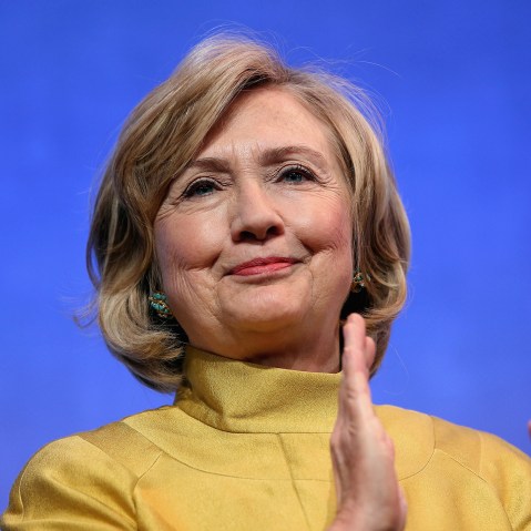 Former U.S. Secretary of State Hillary Clinton applauds on stage during the Clinton Global Initiative on Sept. 24, 2014 in New York City. (John Moore/Getty)
