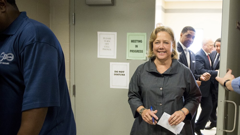 Sen. Mary Landrieu, D-La., enters the Pontchartrain Park Community Center in New Orleans to speak to seniors on Sept. 22, 2014.