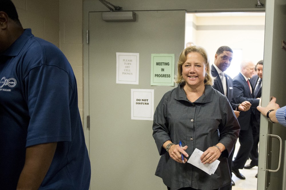 Sen. Mary Landrieu, D-La., enters the Pontchartrain Park Community Center in New Orleans to speak to seniors on Sept. 22, 2014.