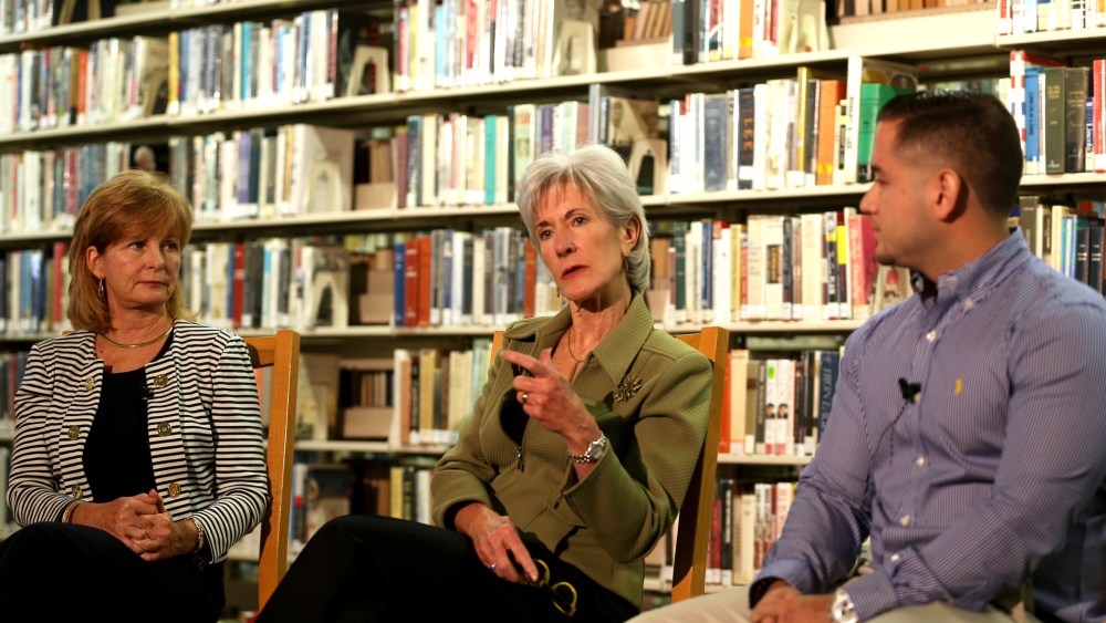 Health and Human Services Secretary Kathleen Sebelius during a meeting at the Miami-Dade library on December 13, 2013 in Miami, Florida.