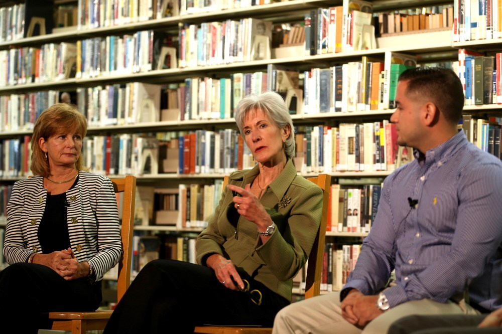 Health and Human Services Secretary Kathleen Sebelius during a meeting at the Miami-Dade library on December 13, 2013 in Miami, Florida.