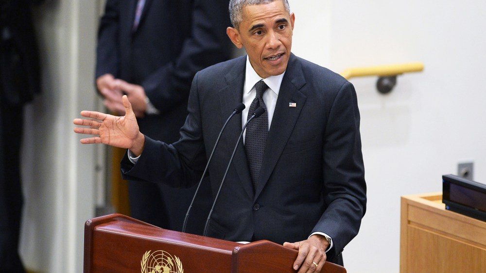U.S. President Barack Obama gives remarks at a special high-level meeting regarding the Ebola virus outbreak in West Africa during the 69th United Nations General Assembly on September 25, 2014 in New York City.