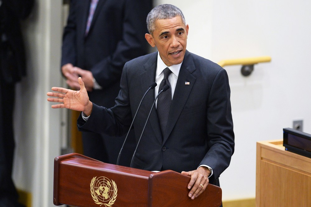 U.S. President Barack Obama gives remarks at a special high-level meeting regarding the Ebola virus outbreak in West Africa during the 69th United Nations General Assembly on September 25, 2014 in New York City.