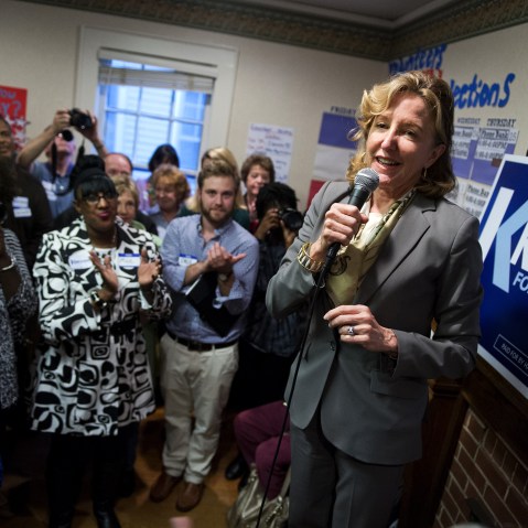 Sen. Kay Hagan, D-N.C., speaks at an event with volunteers and supporters at a campaign office in Statesville, N.C., on Sept. 24, 2014.