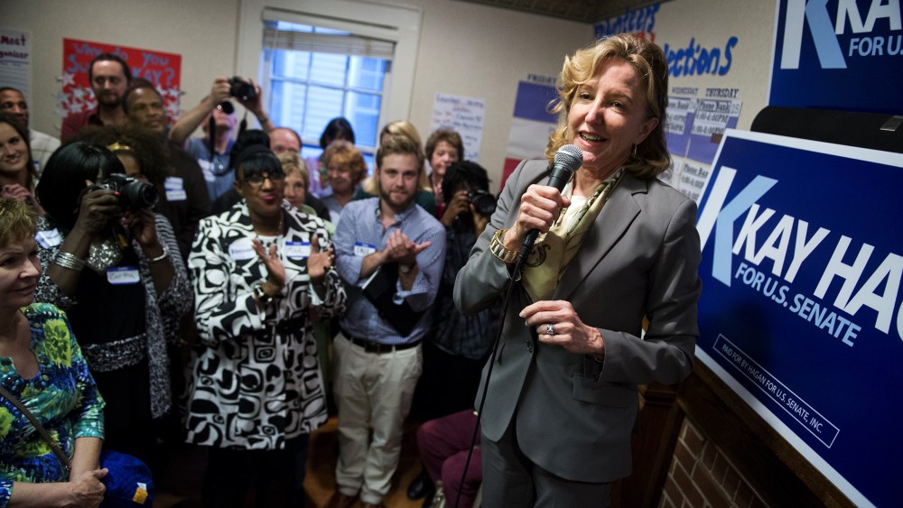 Sen. Kay Hagan, D-N.C., speaks at an event with volunteers and supporters at a campaign office in Statesville, N.C., on Sept. 24, 2014.