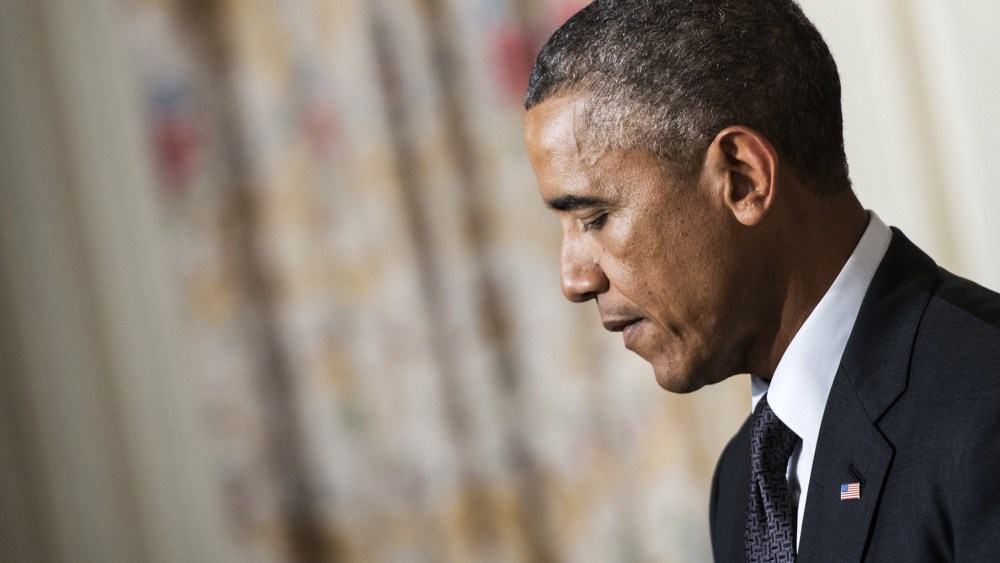 President Barack Obama pauses while speaking in the White House on Sept. 25, 2014 in Washington, D.C.