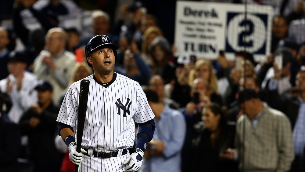 Derek Jeter of the New York Yankees walks to the plate against the Baltimore Orioles during his last game ever at Yankee Stadium on Sept. 25, 2014.