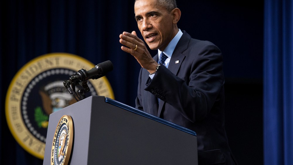 US President Barack Obama speaks at the White House in Washington, D.C. on Sept 26, 2014. (Photo by Nicholas Kamm/AFP/Getty)
