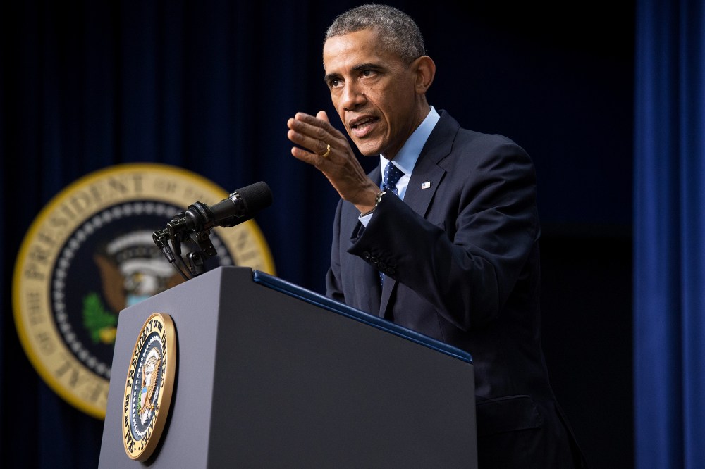 US President Barack Obama speaks at the White House in Washington, D.C. on Sept 26, 2014. (Photo by Nicholas Kamm/AFP/Getty)