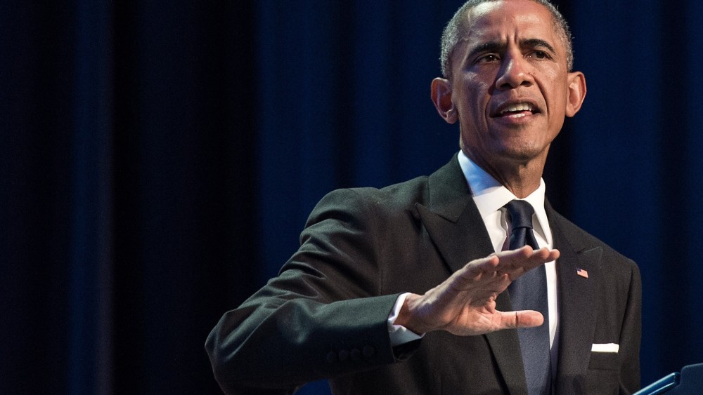 US President Barack Obama speaks at the Congressional Black Caucus Foundations 44th Annual Legislative Conference Phoenix Awards Dinner in Washington on Sept. 27, 2014. (Nicholas Kamm/AFP/Getty)