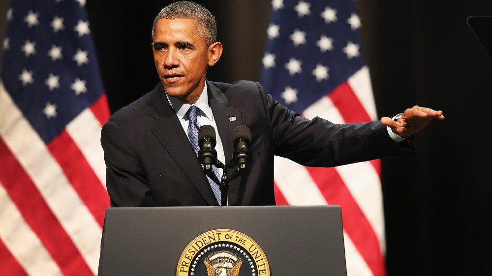 President Barack Obama speaks during an event on October 2, 2014 in Evanston, Illinois. (Photo by Scott Olson/Getty)