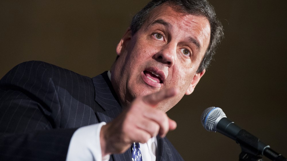 New Jersey Gov. Chris Christie (R) delivers the keynote address at an event on October 21, 2014, in Washington, D.C. (Photo By Tom Williams/CQ Roll Call/Getty)