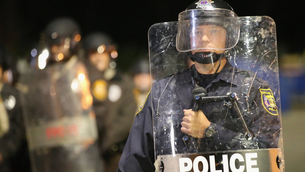Police face off with demonstrators on Oct. 22, 2014 in Ferguson, Mo. (Scott Olson/Getty)