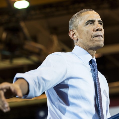 US President Barack Obama speaks during a rally at North Division High School on Oct. 28, 2014 in Milwaukee, Wis. (Photo by Brendan Smialowski/AFP/Getty)
