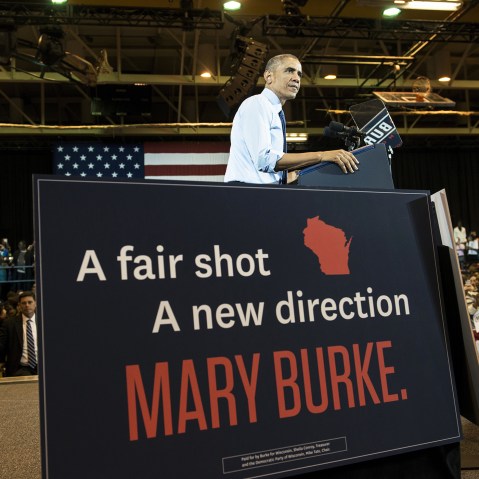 US President Barack Obama speaks during a rally at North Division High School Oct. 28, 2014 in Milwaukee, Wisconsin. (Photo by Brendan Smialowski/AFP/Getty)