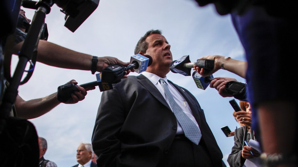 New Jersey Governor Chris Christie talks with members of the media on Oct. 29, 2014 in Toms River, N.J. (Photo by Kena Betancur/Getty)