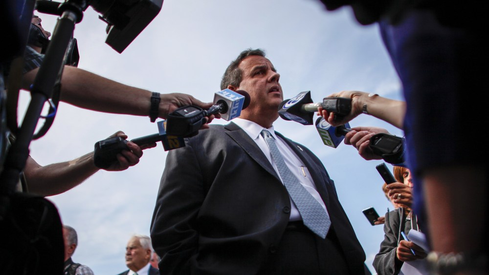New Jersey Governor Chris Christie talks with members of the media on Oct. 29, 2014 in Toms River, N.J. (Photo by Kena Betancur/Getty)