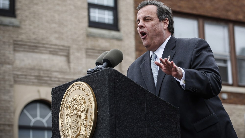 N.J. Governor Chris Christie speaks at an event in Belmar two years after Hurricane Sandy on Oct. 29, 2014. (Kena Betancur/Getty)