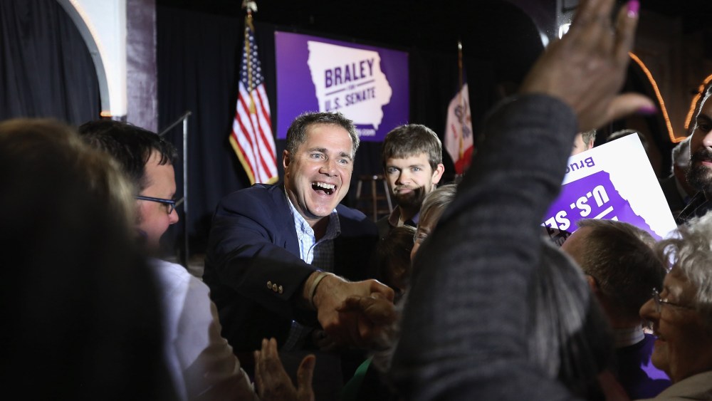 U.S. Senate Democratic candidate Rep. Bruce Braley greets supporters during a fundraising event at the Electric Park Ballroom on Nov. 1, 2014 in Waterloo, Iowa. (Chip Somodevilla/Getty)