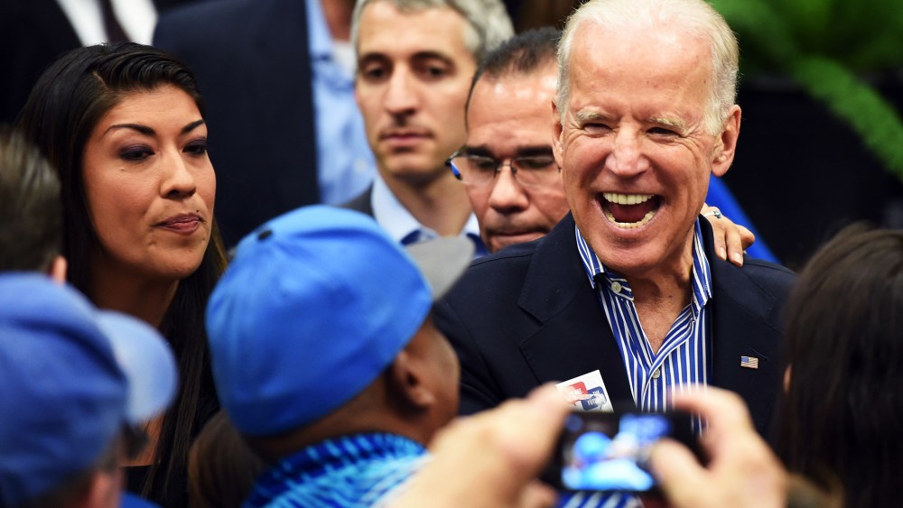 U.S. Vice President Joe Biden reacts as he greets supporters on Nov. 1, 2014 in Las Vegas, Nev.