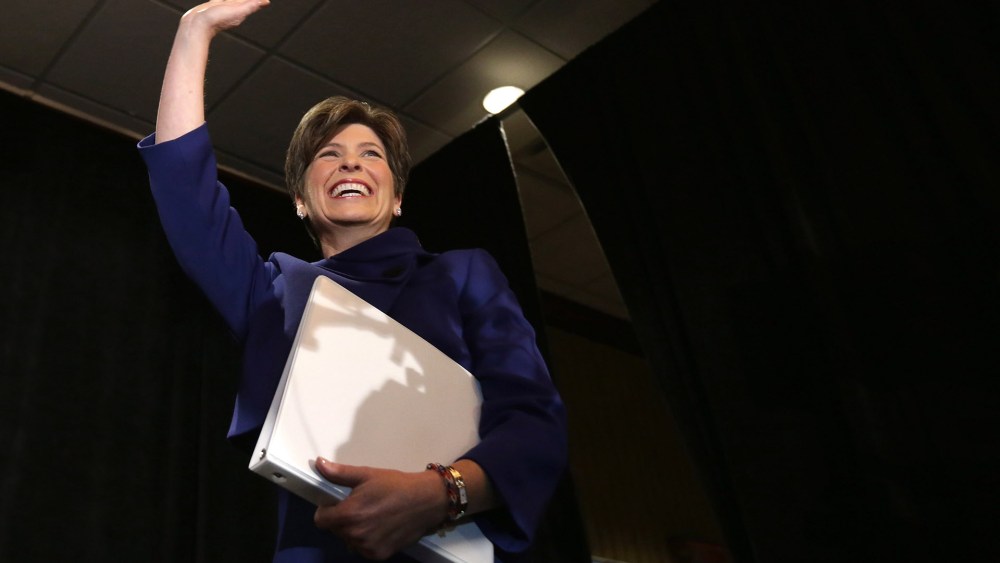 Republican U.S. Senator-elect Joni Ernst thanks her supporters after she won the U.S. Senate race on election night at the Marriott Hotel on Nov. 4, 2014 in West Des Moines, Iowa.