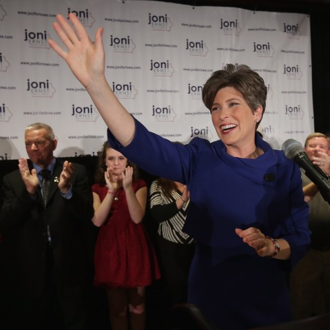 Republican U.S. Senator-elect Joni Ernst thanks her supporters after she won the U.S. Senate race on election night on November 4, 2014 in West Des Moines, Iowa. (Chip Somodevilla/Getty)