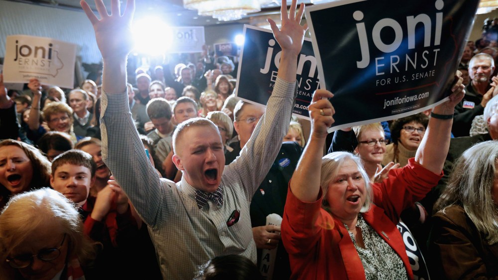 Supporters celebrate after hearing that Republican candidate Joni Ernst won the U.S. Senate race on election night at the Marriott Hotel on Nov. 4, 2014 in West Des Moines, Iowa. (Chip Somodevilla/Getty)