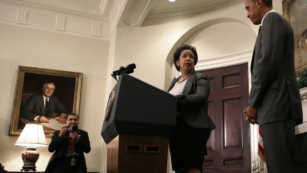 Attorney General nominee Loretta Lynch speaks after U.S. President Barack Obama introduced her as his nominee to replace Eric Holder during a ceremony in the Roosevelt Room of the White House on Nov. 8, 2014. (Win McNamee/Getty)