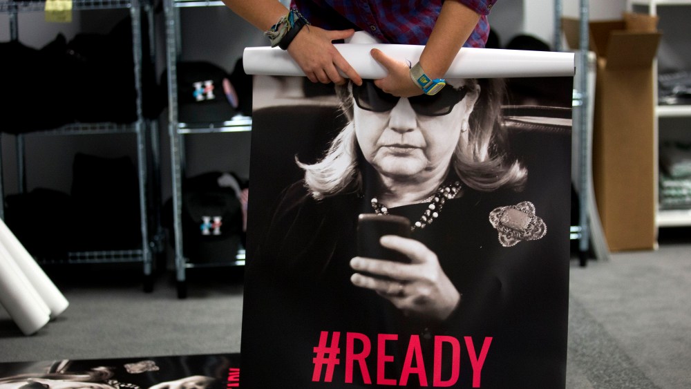 Nov. 12, 2014 at the Ready For Hillary PAC headquarters in Arlington, Va. Veteran Hillary Clinton advisers say she shouldn't accelerate her early 2015 timetable for announcing whether she'll run for president. (Andrew Harrer/Bloomberg via Getty Images)