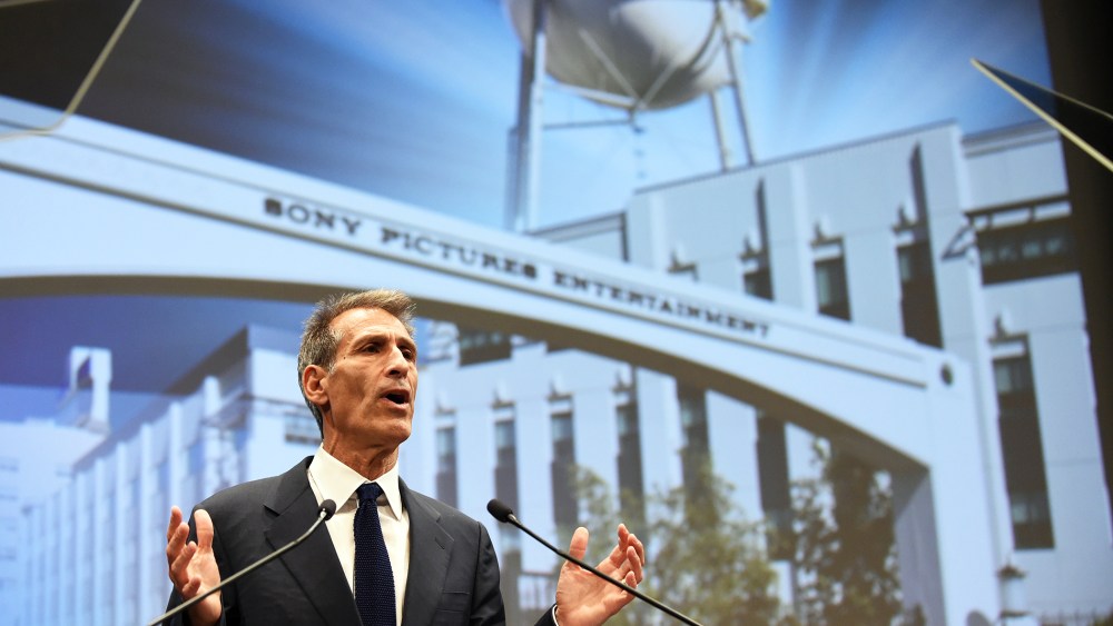 Sony Entertainment CEO and Sony Pictures Entertainment chairman and CEO Michael Lynton speaks at the company's headquarters in Tokyo on Nov. 18, 2014. (Photo by Toshifumi Kitamura/AFP/Getty)