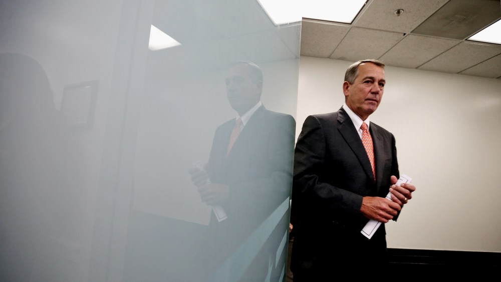 Speaker of the House John Boehner (R-OH) arrives for a news conference after the weekly House Republican caucus meeting at the U.S. Capitol on Nov. 18, 2014 in Washington, DC.