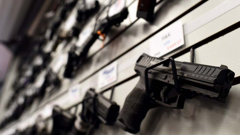 Handguns are displayed a firing range in St. Peters, Mo. on Nov. 26, 2014.  (Photo by Jewel Samad/AFP/Getty)