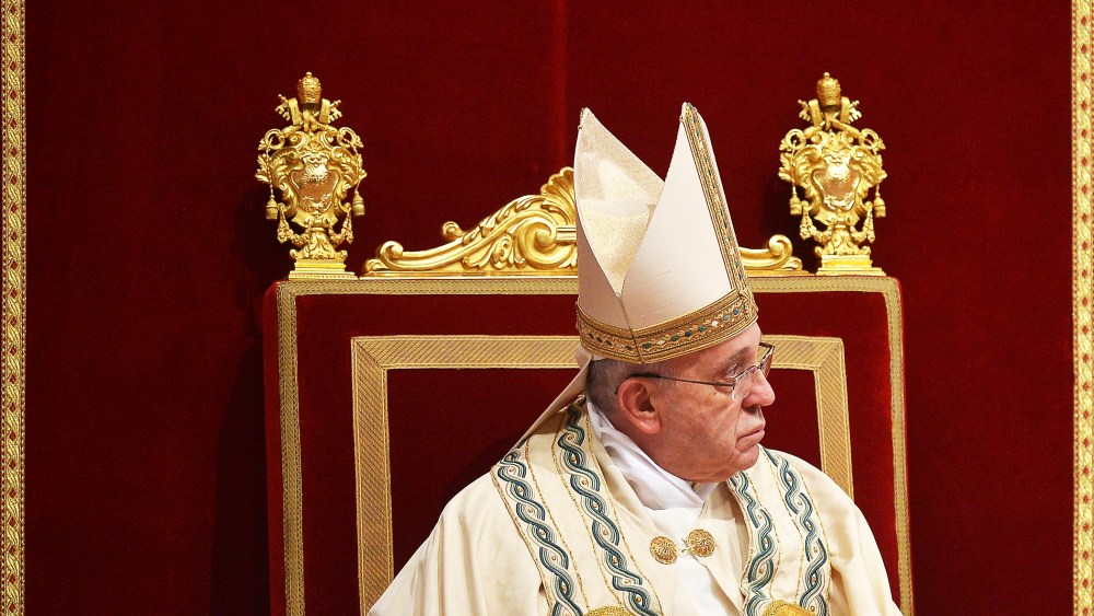 Pope Francis celebrates the First Vespers and Te Deum prayers in Saint Peter's Basilica in the Vatican on December 31, 2013.