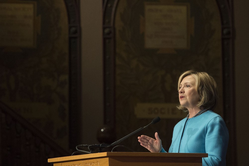 Former US Secretary of State Hillary Clinton at Georgetown University in Washington, DC, on Dec. 3, 2014. (Jim Watson/AFP/Getty)