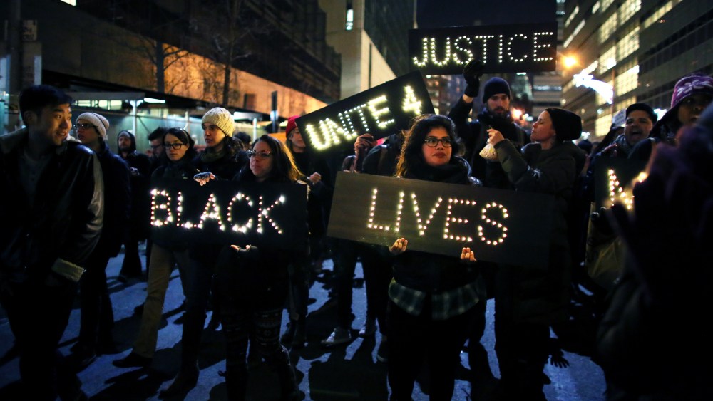 Marchers approach the West Side Highway during a protests Dec. 4, 2014 in New York. (Photo by Yana Paskova/Getty)