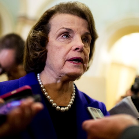 Sen. Dianne Feinstein, Chairwoman of the Senate Intelligence Committee, talks with reporters on Dec. 9, 2014. (Photo by Tom Williams/CQ Roll Call/Getty)